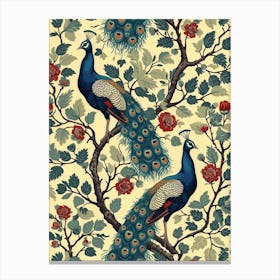 Two Peacocks Floral Wallpaper 4 Canvas Print