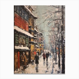 Vintage Winter Painting Tokyo Japan Canvas Print