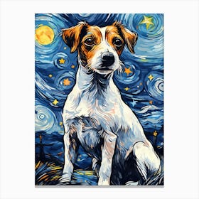 Jack Russel Terrier Starry Night Dog Portrait Canvas Print