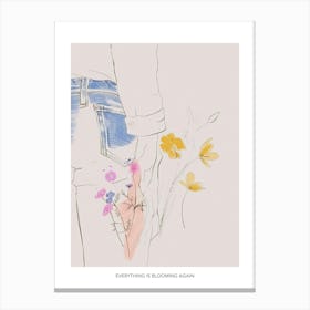 Everything Is Blooming Again Poster Flowers And Blue Jeans Line Art 3 Canvas Print
