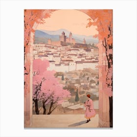Granada Spain 4 Vintage Pink Travel Illustration Canvas Print