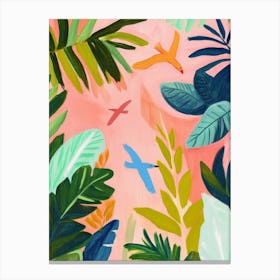 Tropical Birds in the Jungle Gouache Painting Canvas Print