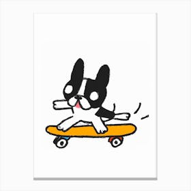 Kawaii Pug On A Skateboard Canvas Print