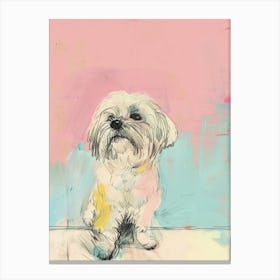 Coton De Tulear Dog Pastel Line Watercolour Illustration  3 Canvas Print