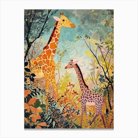 Giraffe In The Leaves Colourful Pattern 3 Canvas Print