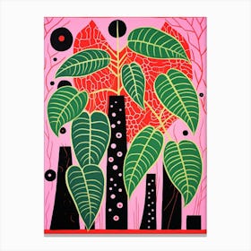 Pink And Red Plant Illustration Monstera Thai Constellation 2 Canvas Print