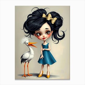 Cartoon Girl And Stork 1 Canvas Print