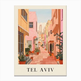 Tel Aviv Israel 6 Vintage Pink Travel Illustration Poster Canvas Print