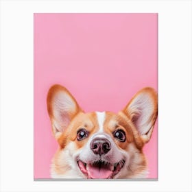 Cute Corgi Dog On Pink Background.Generated AI. Wall Art Print 1 Canvas Print