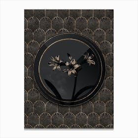 Shadowy Vintage Amaryllis Botanical in Black and Gold Canvas Print