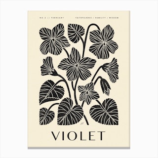 Rustic February Birth Flower Violet Black Cream Canvas Print
