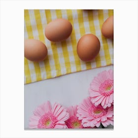 Pink Gerberas And Eggs Canvas Print