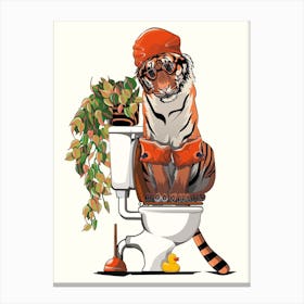 Tiger Sitting On The Toilet Canvas Print