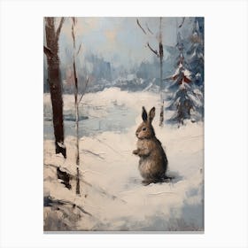 Vintage Winter Animal Painting Rabbit 1 Canvas Print