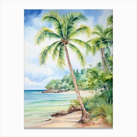 Watercolor Of Palm Trees On The Beach 2 Canvas Print