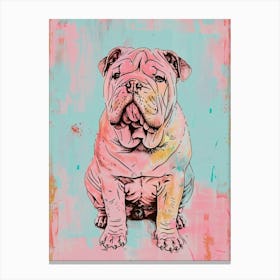 American Bulldog Pastel Line Watercolour Illustration  2 Canvas Print