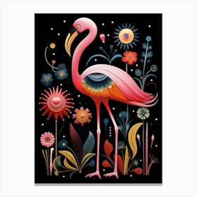 Folk Bird Illustration Greater Flamingo 2 Canvas Print
