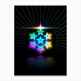 Neon Geometric Glyph in Candy Blue and Pink with Rainbow Sparkle on Black n.0203 Canvas Print