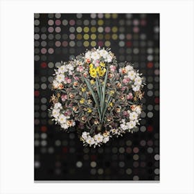 Vintage Daffodil Flower Wreath on Dot Bokeh Pattern n.0312 Canvas Print