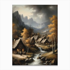 In The Wake Of The Mountain A Classic Painting Of A Village Scene (42) Canvas Print