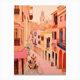 Cadiz Spain 1 Vintage Pink Travel Illustration Canvas Print