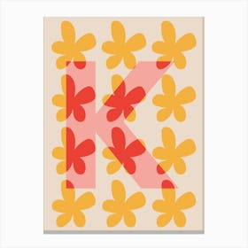 Alphabet Flower Letter K Print - Pink, Yellow, Red Canvas Print