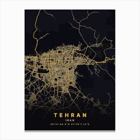 Tehran Iran Black And Gold Map Canvas Print