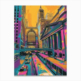 Grand Central Terminal New York Colourful Silkscreen Illustration 3 Canvas Print