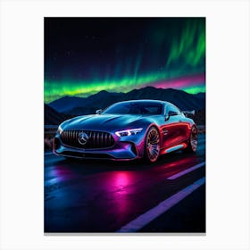 Mercedes AMG under northern lights, a concept car in neon. Speed and racing car design with timeless automotive allure. Canvas Print