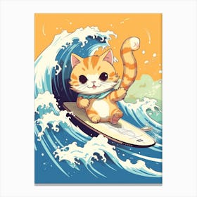 Kawaii Cat Drawings Surfing 4 Canvas Print