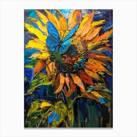 Sunflower With Butterfly Canvas Print