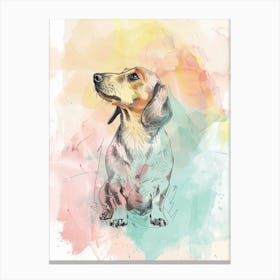 Dachshund Dog Pastel Line Watercolour Illustration  2 Canvas Print