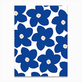 Retro Floral Blue And White Flowers Canvas Print