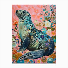 Floral Animal Painting Elephant Seal 1 Canvas Print