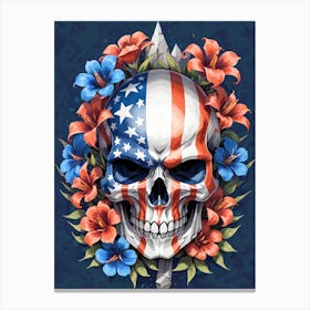 American Flag Floral Face Evil Death Skull (3) Canvas Print