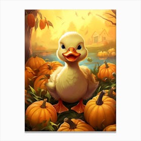Pumpkin Cartoon Duckling 2 Canvas Print