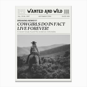 Cowgirls Live Forever| Trendy Retro Vintage Western Newspaper 1 Canvas Print