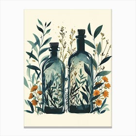 Cute Herbs & Oil Watercolour Illustration Canvas Print