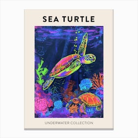 Neon Underwater Sea Turtle Poster 1 Canvas Print