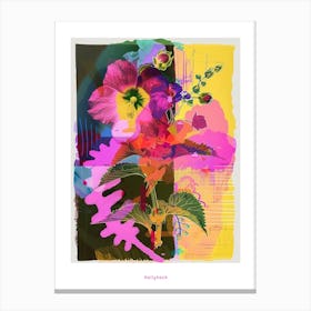 Hollyhock 3 Neon Flower Collage Poster Canvas Print