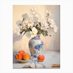 Pansy Flower And Peaches Still Life Painting 4 Dreamy Canvas Print