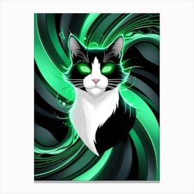 Cat In Green Swirls Canvas Print