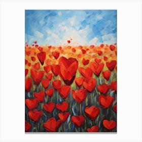 Red Heart Tulip Flowers Field Valentine Oil Painting Canvas Print
