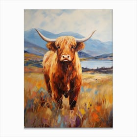 Colourful Impressionism Style Painting Of A Highland Cow 3 Canvas Print