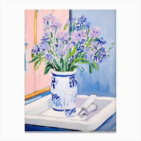 A Vase With Forget Me Not, Flower Bouquet 4 Canvas Print
