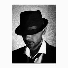 Black And White Portrait Of A Man In A Hat Canvas Print