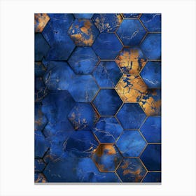 Blue And Gold Hexagonal Marble Background Canvas Print