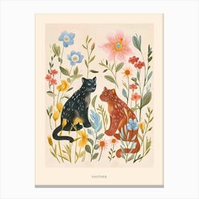 Folksy Floral Animal Drawing Panther 2 Poster Canvas Print