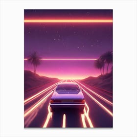 Neon Car On The Road 4 Canvas Print