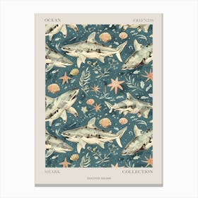 Pastel Blue Dogfish Shark Watercolour Seascape Pattern 1 Poster Canvas Print